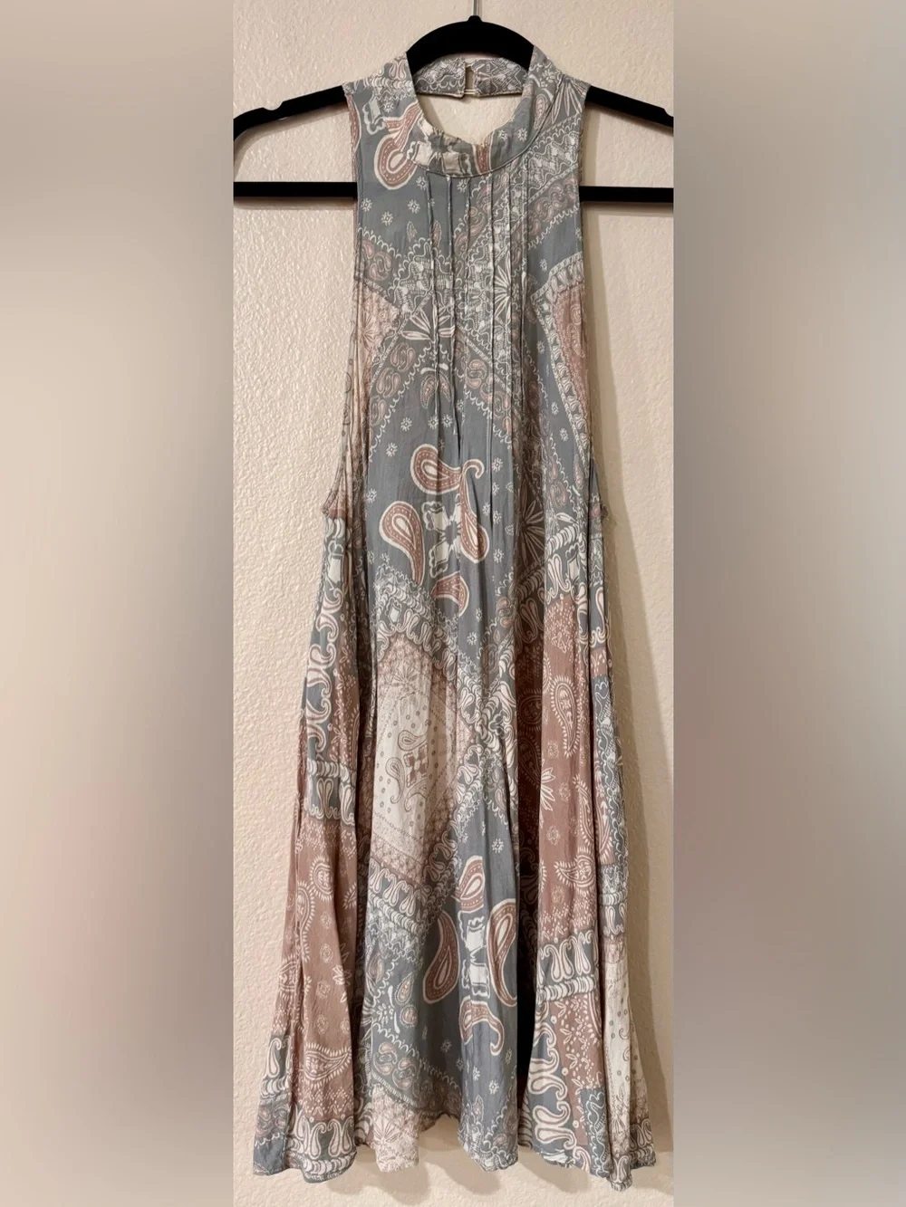 Intimately Free People Patchwork Paisley High Neck Mini Dress Tunic Boho SP